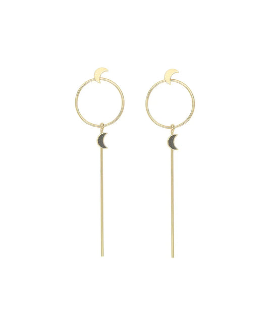 Long drop moon earrings