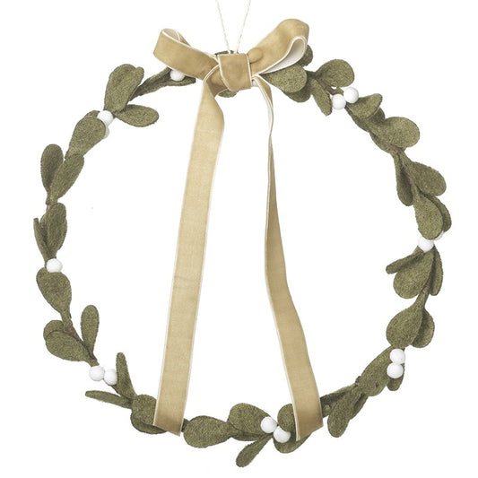 Green Felt Mistletoe Wreat With Berries