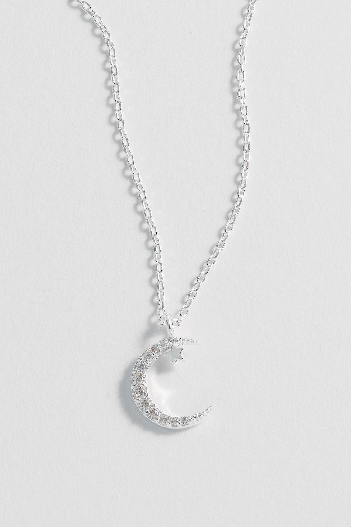 Moon & Star Necklace - Silver Plated