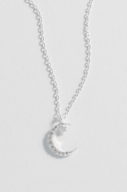 Moon & Star Necklace - Silver Plated