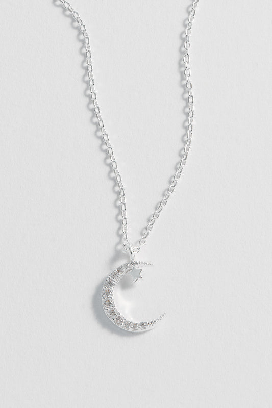Moon & Star Necklace - Silver Plated