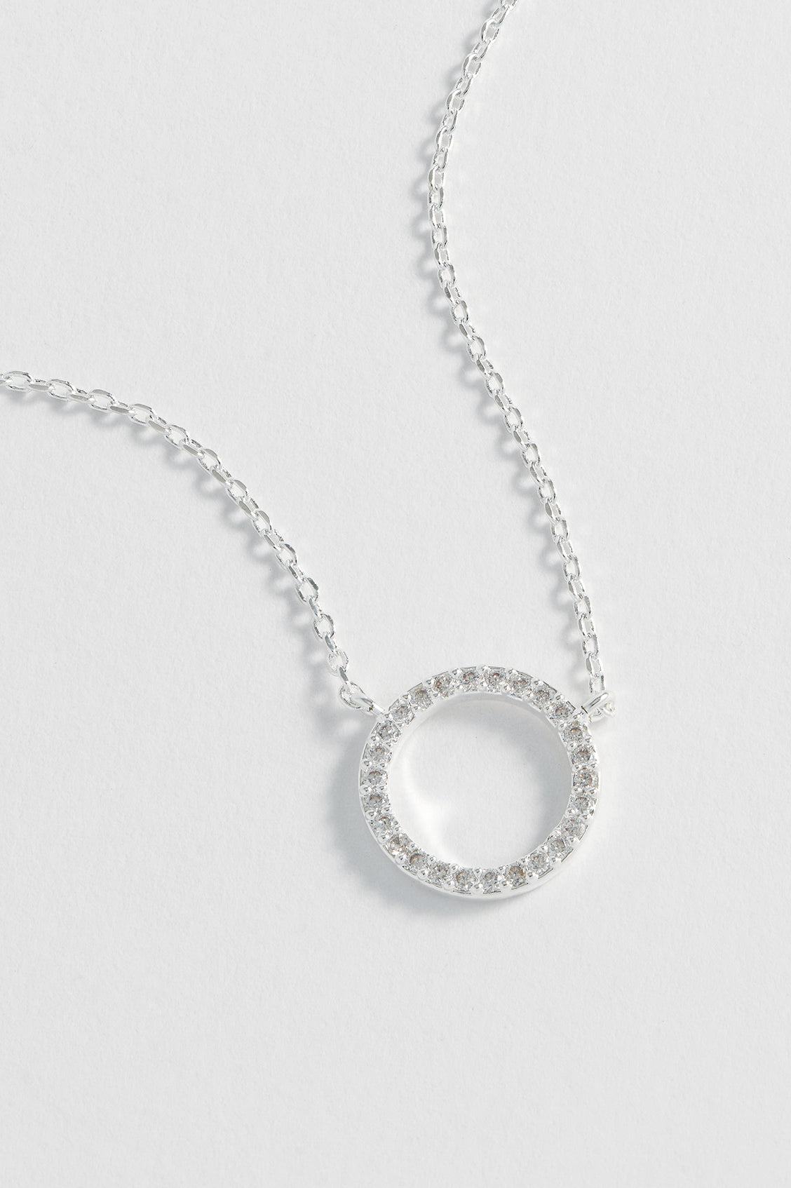 Large Pave Set Circle Cz Necklace - Silver Plated