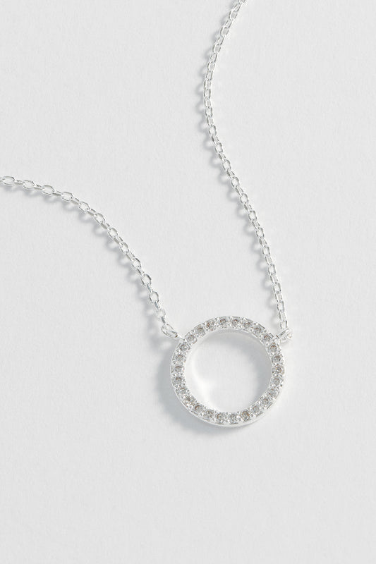 Large Pave Set Circle Cz Necklace - Silver Plated