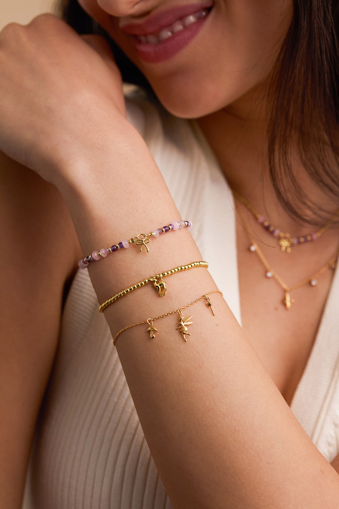 Bow Charm Faceted Purple Mix Amelia Bracelet