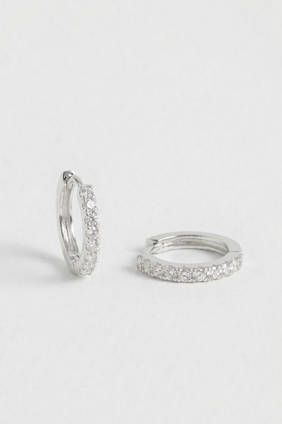 Pave Set Hoop Earrings With White Cz - Silver Plated - Np