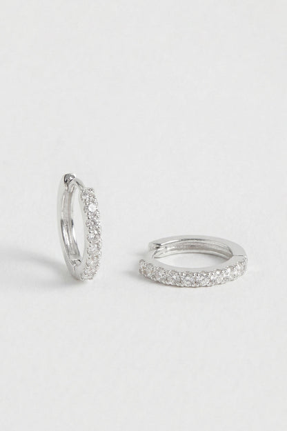 Pave Set Hoop Earrings With White Cz - Silver Plated - Np