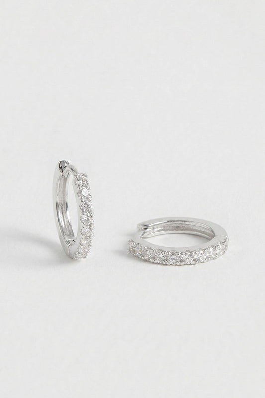 Pave Set Hoop Earrings With White Cz - Silver Plated - Np