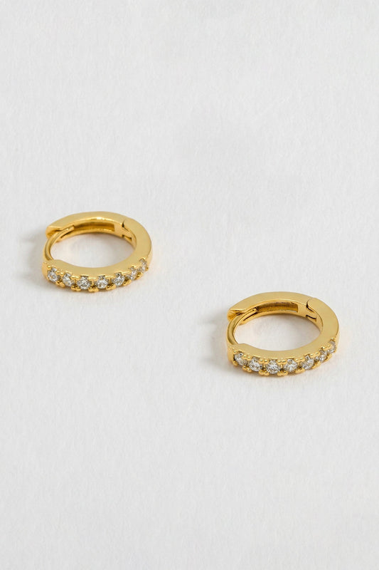 Pave Set Hoop Earrings With White Cz - Gold Plated - Np
