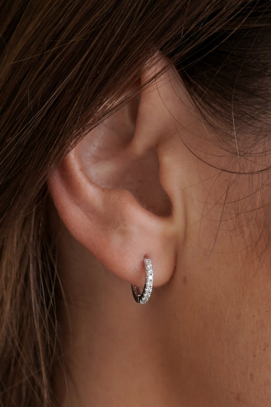 Pave Set Hoop Earrings With White Cz - Silver Plated - Np