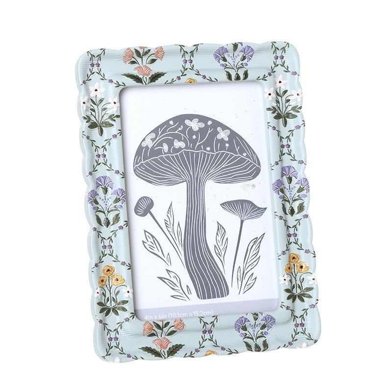 Grey Wood Floral Print Small Photo Frame