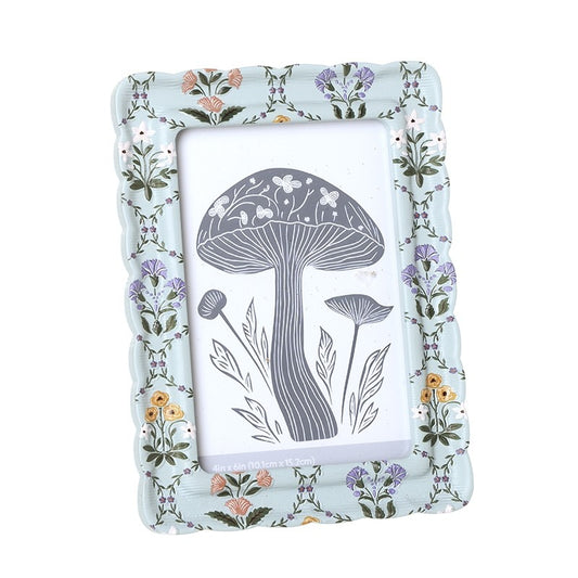 Grey Wood Floral Print Small Photo Frame