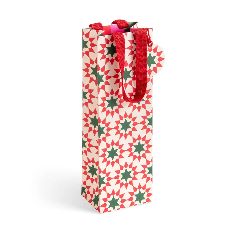 Geo Stars, Bottle Christmas Gift Bag