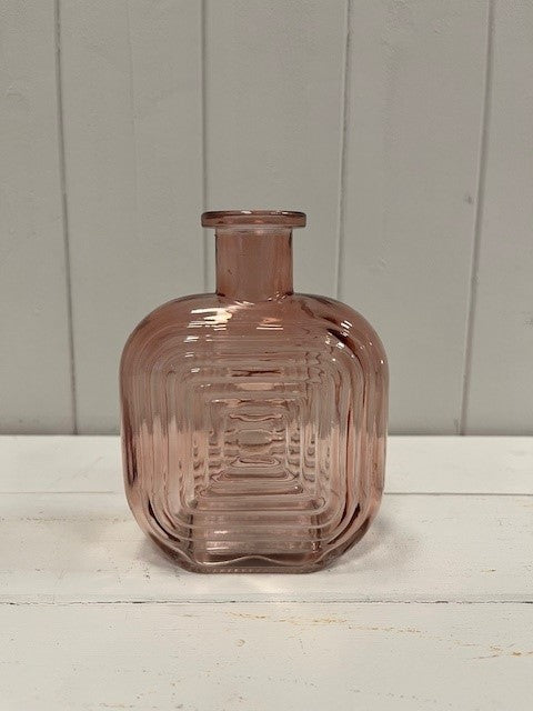 Rose Square Glass Bottle with Ribbed Design