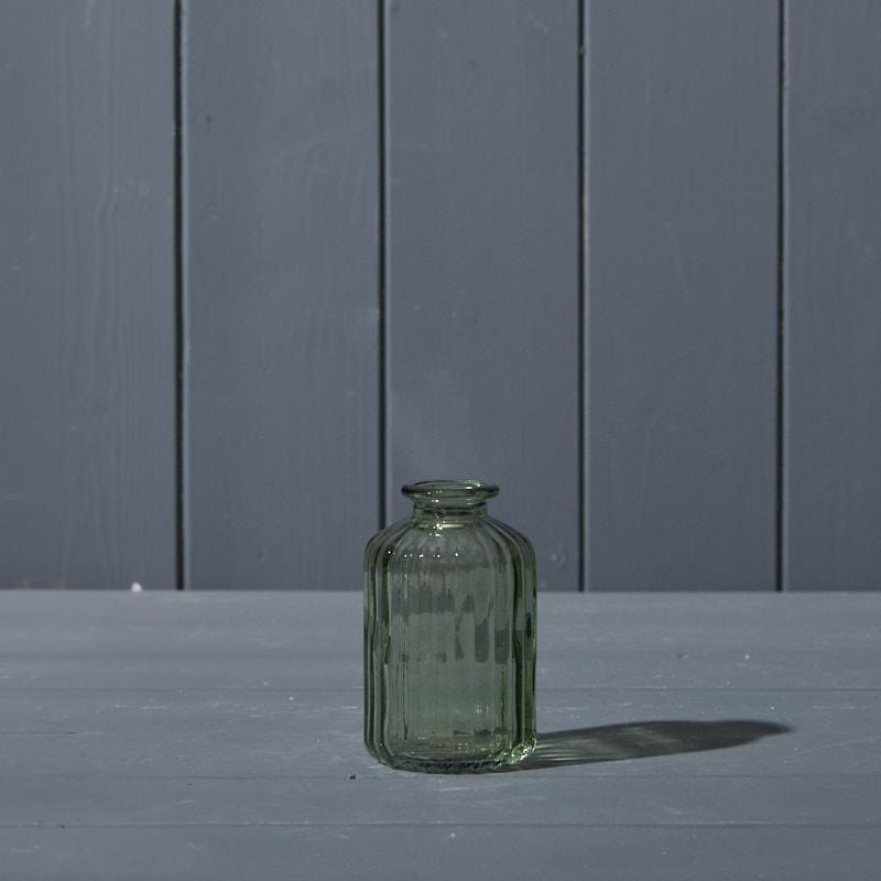Vintage Green Ribbed Glass Bottle
