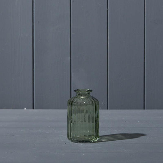 Vintage Green Ribbed Glass Bottle