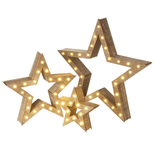 Grey Wooden Led Nested Stars Set Of 3