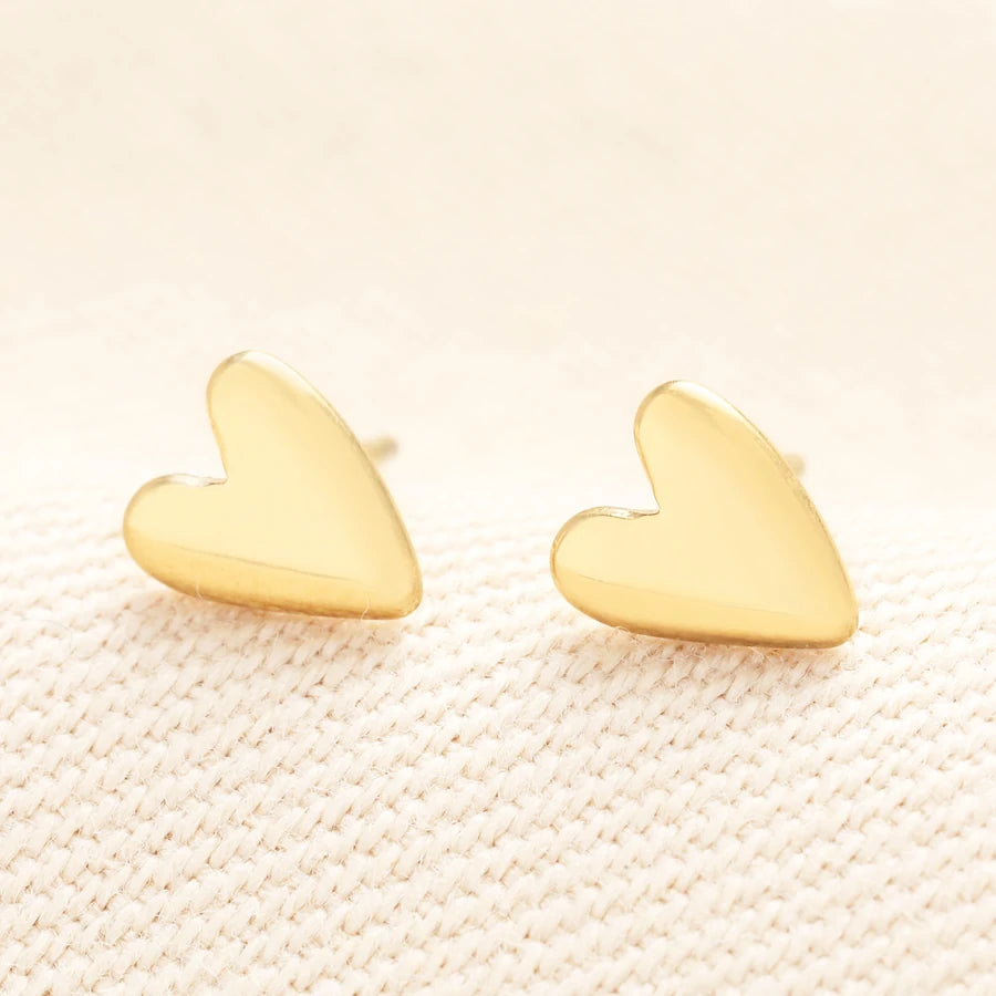 Stainless Steel Delicate Heart Stud Earrings in Gold