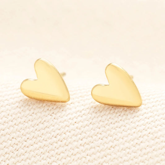 Stainless Steel Delicate Heart Stud Earrings in Gold