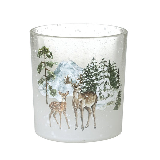 Glass Winter Scene T Light Holder