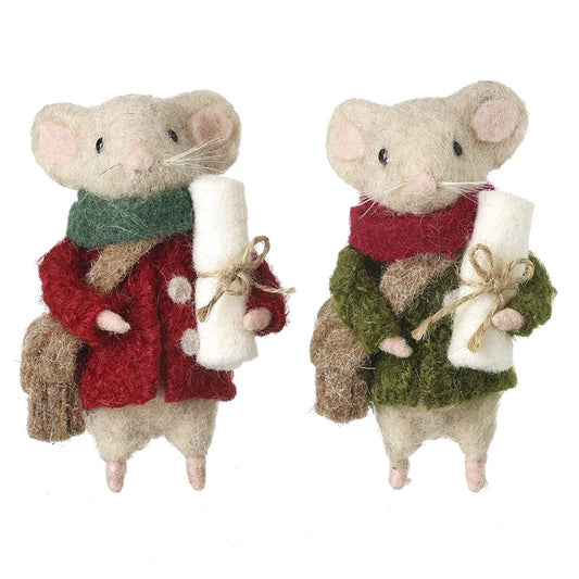Felt Mice In Red & Green Coat Mix