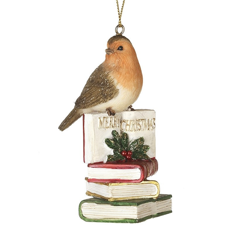 Hanging Robin On Book Stack