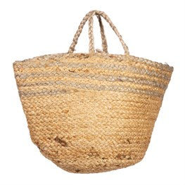 Grey Stripe Jute Storage Basket