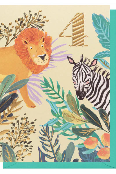 Age 4 Safari Animals Birthday card