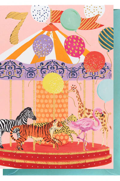Age 7 Carousel Birthday card