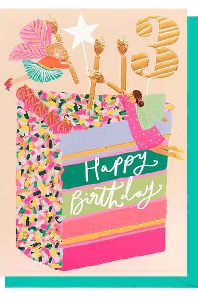 Age 3 Fairy Cake Birthday card