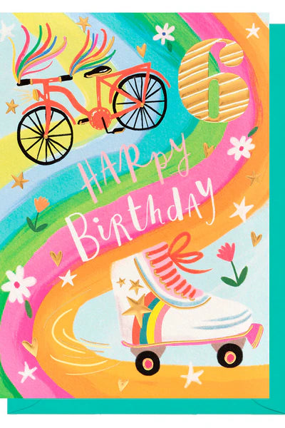 Age 6 Rainbow Skater Birthday card