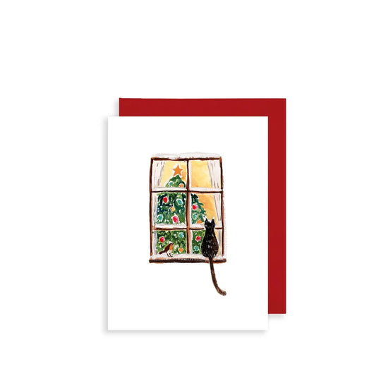Festive Window Cat Bijou | Mini Christmas Card