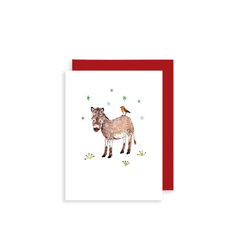 Donkey and Robin Bijou Mini Christmas Card