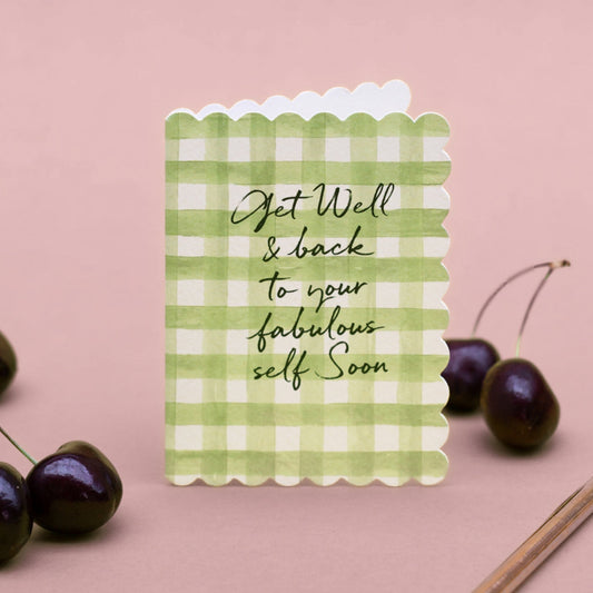 Get Well & Back to your Wonderful Self (Olive Gingham) Card