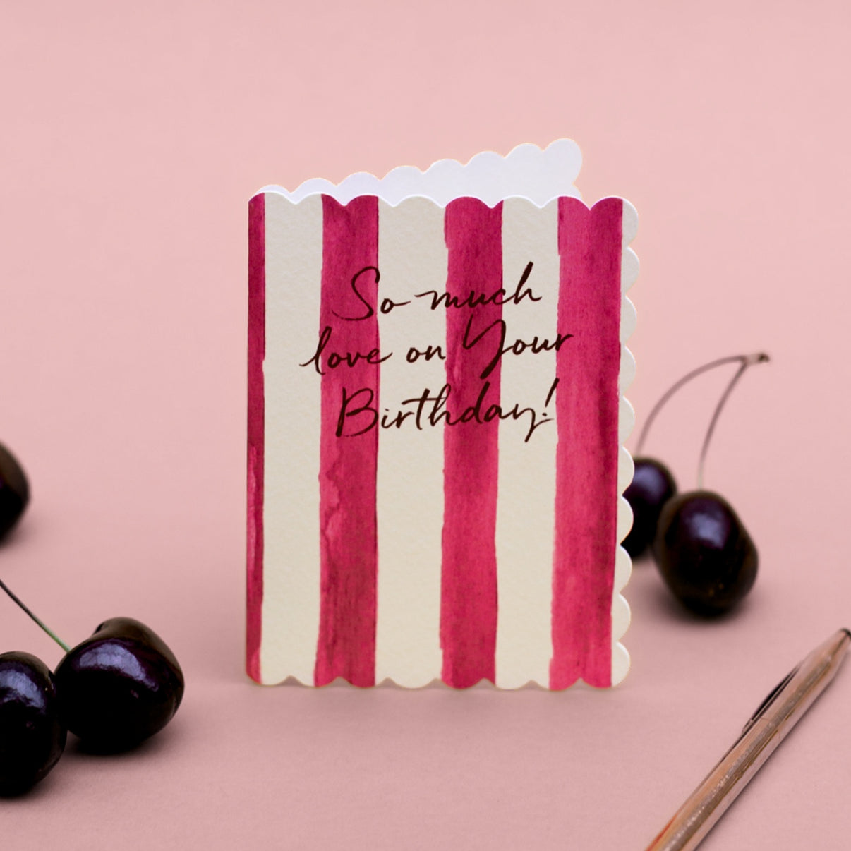 So Much Love on your Birthday (Raspberry Stripes) Card