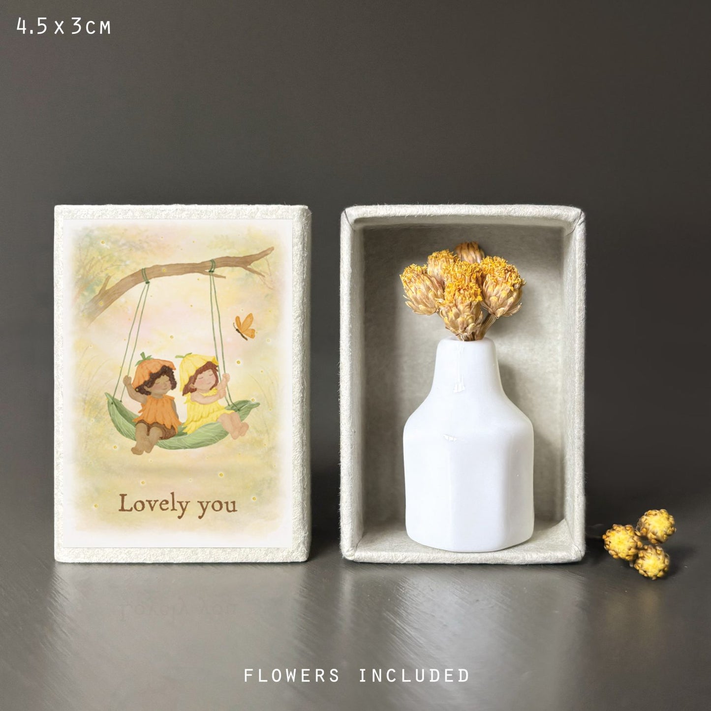 Porcelain Matchbox Vase & Dried Flowers - Lovely You