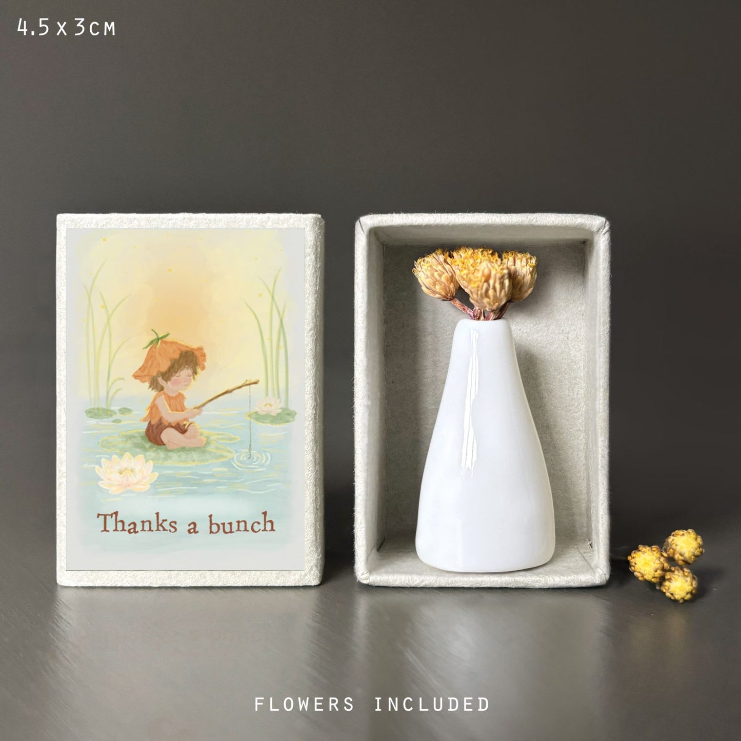 Porcelain Matchbox Vase & Dried Flowers - Thanks a Bunch