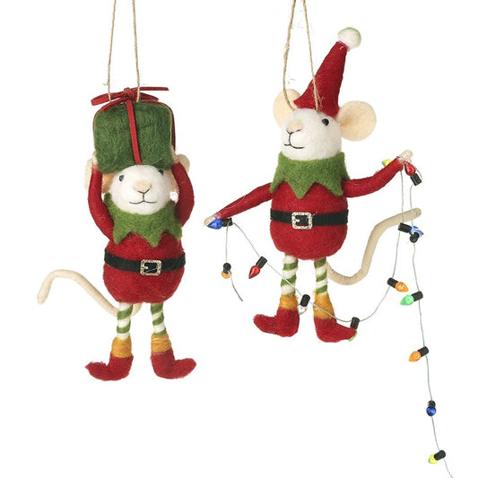 Red Felt Christmas Elf Mice Decoration