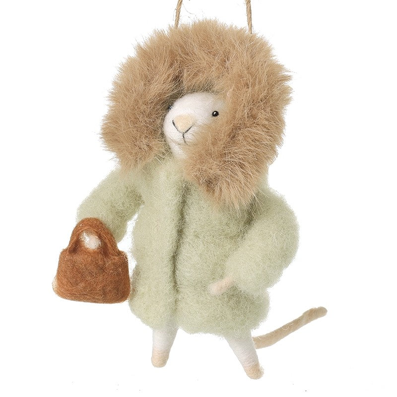 Green Felt Mouse In Coat Decoration