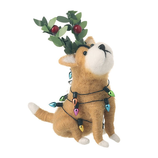 Hanging Felt Dog With Xmas Lights