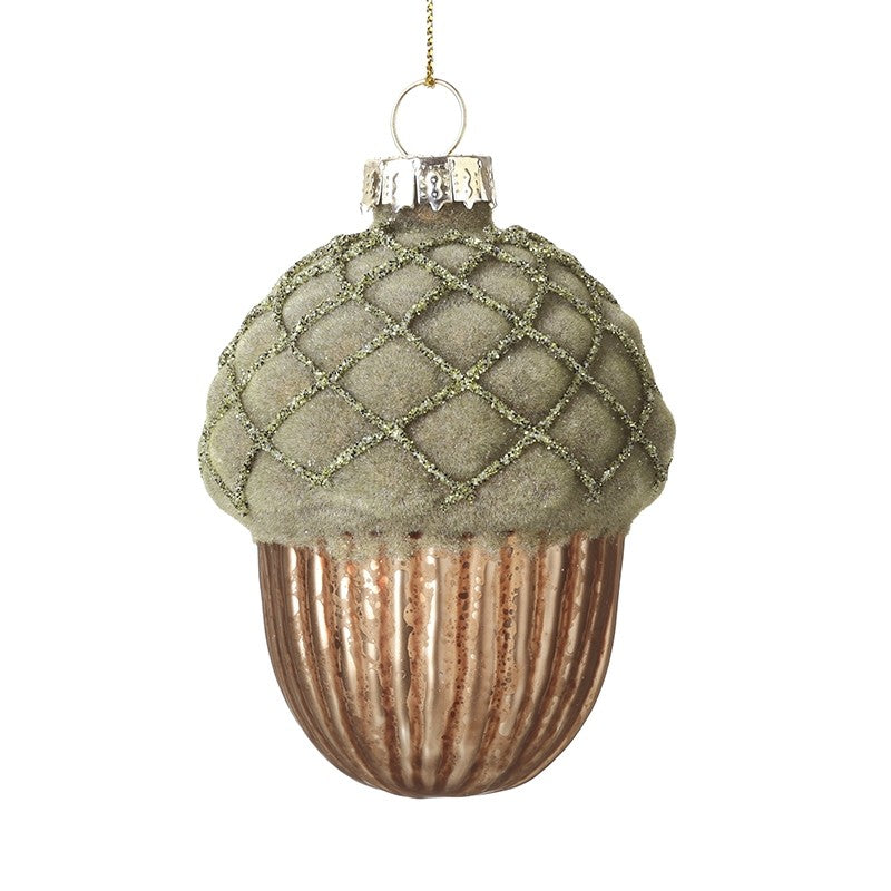 Glittery Acorn bauble | Bronze & Green