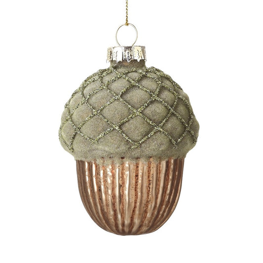 Glittery Acorn bauble | Bronze & Green