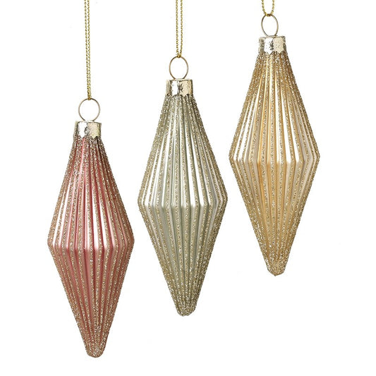 Pale Metallic Diamond Shape Bauble set of 3