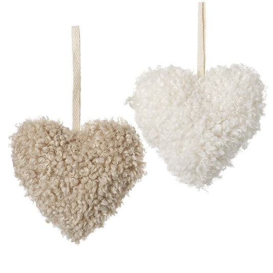 Fluffy Fawn And Cream Hanging Hearts