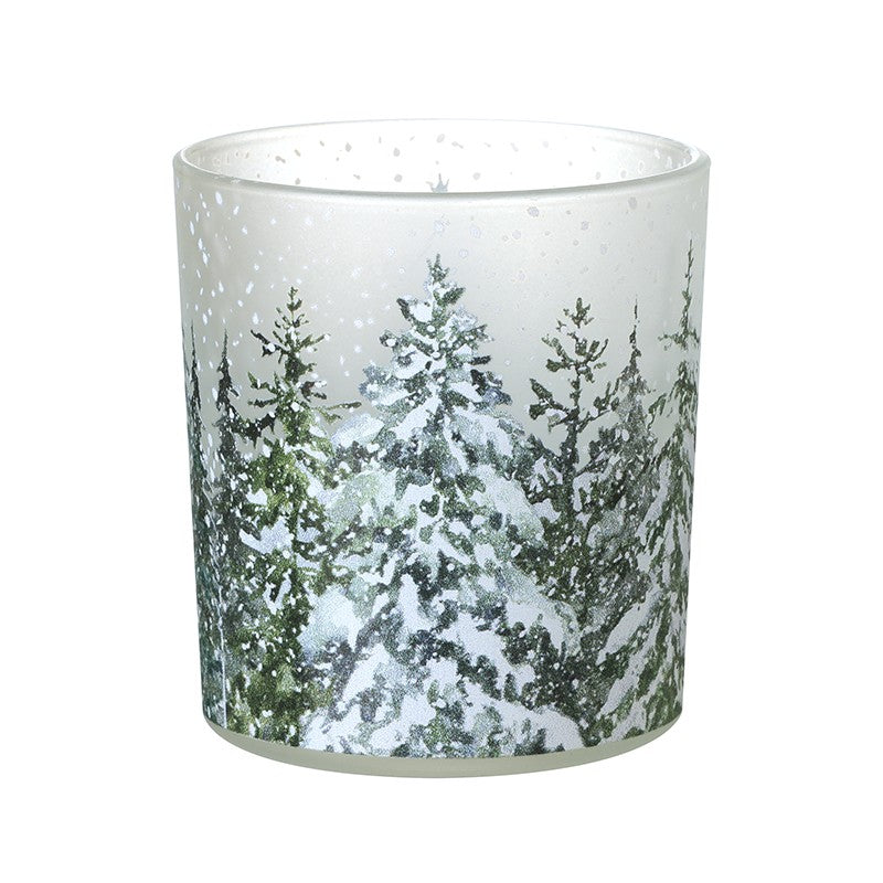 White Glass Snowy Trees T Light Holder