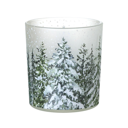 White Glass Snowy Trees T Light Holder