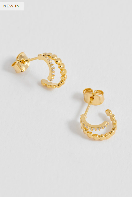 Gold Heart CZ Double Ilusion Huggies