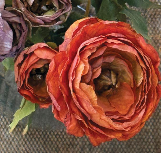 Faux Flower Stem- Burnt Orange Ranunculus