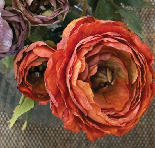 Faux Flower Stem- Burnt Orange Ranunculus