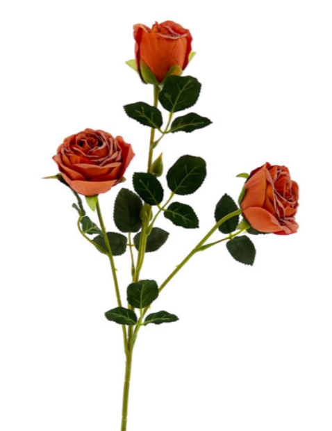Faux Flower Stem- Burnt Orange Rose
