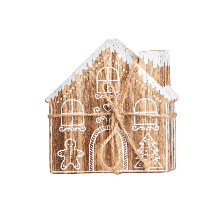 Gingerbread House Wooden Coasters- Set of 4